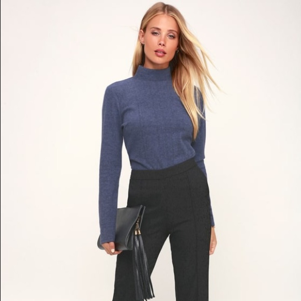 Blue Fleece Mock Neck Sweater